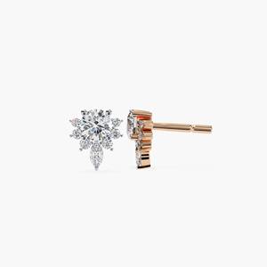 Pendientes de Oro Sólido de 14K con Diamantes Cultivados en Laboratorio, Diseño Floral de Copo de Nieve, 16 Piedras, 0.65CT de Peso Total, Minimalistas, para Regalo - Product Image 6