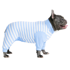 ชุดนอนสุนัขแบบชุดคลุมทั้งตัว ลายทางสีฟ้า ผ้าเนื้อนุ่ม ยืดหยุ่นได้ ชุดนอนสัตว์เลี้ยง ระบายอากาศได้ดี ใส่สบายทุกฤดู สำหรับสุนัขขนาดเล็กถึงขนาดกลาง ใช้ในบ้าน - Product Image 4