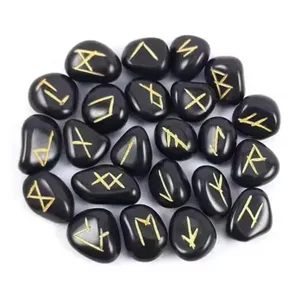 Ensemble de runes en obsidienne noire |   Pierres gravées et polies |   Runes Elder Futhark |   Cadeau de divination - Product Image 3