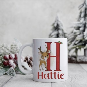 White Ceramic <b>Christmas</b> Name Mug Personalized Initial Cute Design Dishwasher Safe <b>Gift</b> <b>Box</b> Holiday <b>Gift</b> for Kids and Family - Product Image 1