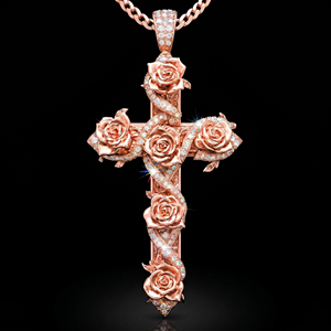 Collar con Colgante de Cruz de Rosa con Circonitas de Briva Jewels, para Hombre y Mujer, Estilo Hip Hop, Diamantes Simulados, Chapado en Oro y Plata, Religioso, Moissanita - Product Image 2