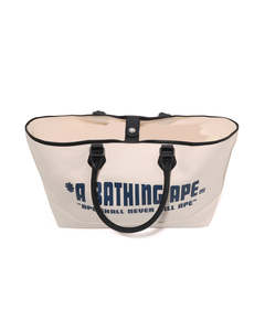 Sac fourre-tout unisexe en toile beige avec poignées en cuir noir et logo imprimé - Product Image 4