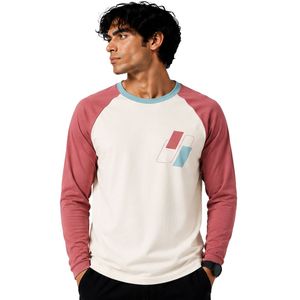<b>White</b> And Dusty Rose Raglan Long Sleeve T Shirt Men Premium Cotton Crew Neck Graphic Baseball Tee Aqua Trim Custom OEM Apparel - Product Image 1
