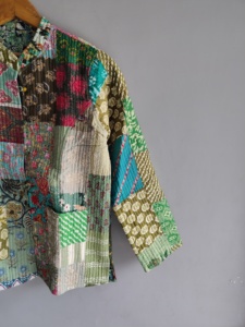 Quilted <b>Patchwork</b> <b>Jacket</b> Women's Mandarin Collar Full Sleeve Cotton Autumn Style Regular Length Buttons Closure gift for her - Product Image 3