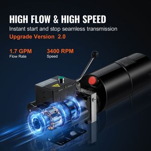 Nuova Pompa Idraulica Monofase da 10 Quarti per Rimorchio Ribaltabile, Portata 1.7 GPM, Pressione Massima 3200 PSI - Product Image 4
