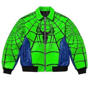 Vêtements de sport MOMENTUM ATHLETICS Veste en cuir véritable pour homme Spider-Man Motif toile d'araignée Noir Fermeture éclair Col montant Séchage rapide - Product Image 1