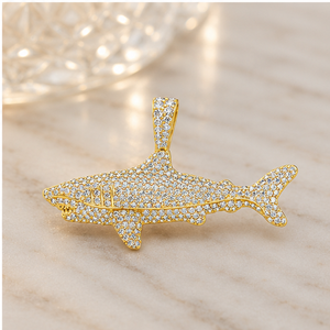 10K Solid <b>Gold</b> Hip Hop Style Shark Cartoon Iced VVS Moissanite Fine Jewelry Pendants Diamond <b>Tester</b> Necklace with Custom Charms - Product Image 2