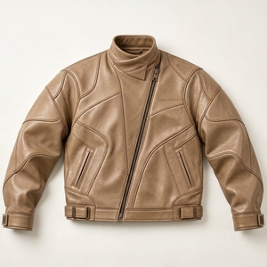 Men Leather Stand Collar Zipper <b>Jacket</b> <b>Racing</b> Biker <b>Jacket</b> Custom Leather Riding <b>Jacket</b> Wholesale Manufacture - Product Image 1