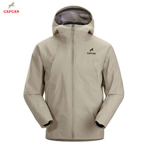 <b>Men's</b> Hooded Canvas <b>Rain</b> <b>Jacket</b> Eco-Friendly Winter Design with Front Logo Long Sleeves - Product Image 1
