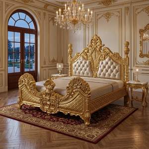 <b>Antique</b> Royal Luxury Hand-Carved Solid Wood Wedding <b>Bed</b> Custom Premium Bedroom Furniture INDIAN FABRICS 5-Year Warranty - Product Image 1