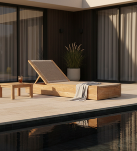 Tumbona Moderna Luna de Alta Calidad, Madera Sostenible, Tejido de Ratán Contemporáneo, Diseño Elegante, Plegable para Jardín o Villa - Product Image 4