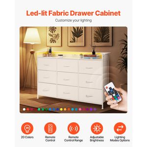 Cassettiera Alta a 9 Cassetti in Rovere con Contenitori in Tessuto, Struttura in Metallo Robusta e Luci LED per Armadio e Stoccaggio in Appartamento - Product Image 5