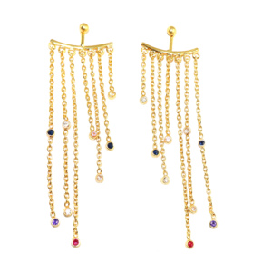 Pendientes de gota de latón con diseño de cadena chapada en oro de 18 quilates y circonita cúbica de moda única para mujer y niña, venta al por mayor - Product Image 1