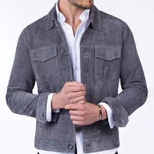 เสื้อแจ็คเก็ตหนังกลับสีเทาสำหรับผู้ชาย - Product Image 1
