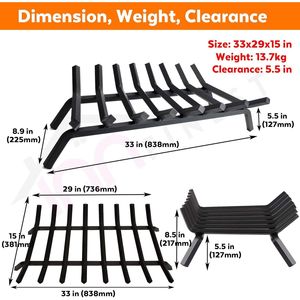 Griglia per Caminetto in Ghisa Massiccia Resistente, Porta Legna, Rastrelliera per Bruciare Legna da Ardere, Accessori Durevoli per Caminetti in Ghisa - Product Image 2