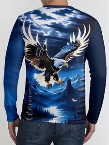 Chemise de compression à manches longues pour homme, imprimé aigle bleu, séchage rapide, col rond, manches longues, coupe sport décontractée, vêtements d'été - Product Image 2