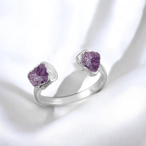 Natural Amethyst Rough Gemstone <b>Ring</b> 925 Silver Gold Plated | Birthstone Jewelry for Women - Product Image 1