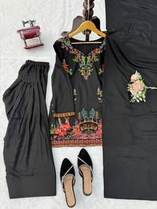 Conjunto de Traje Salwar Farshi para Mujer TENNECY, Rayón, Bordado Intenso con Lentejuelas, Reversible, Secado Rápido, Elástico, Sin Arrugas, para Bodas - Product Image 6