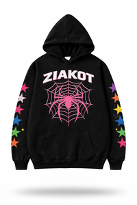 Vente en gros de sweat à capuche noir personnalisé avec impression en relief motif toile d'araignée, en molleton de coton, pour le streetwear urbain et les occasions décontractées - Product Image 2