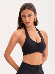 Halter Neck Sports <b>Bra</b> Women Ruched Front Yoga Crop Top <b>Open</b> Back Gym Workout Fitness Activewear Camisole Tank Lightweight - Product Image 5