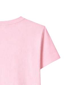 T-shirt en coton rose personnalisé pour femme avec broderie florale dorée, manches courtes, col rond, haut décontracté pour femme, design personnalisé - Product Image 6
