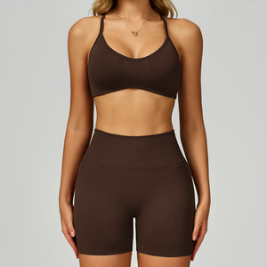 Custom Logo Seamless Workout Gym Fitness Set Women Bra and <b>Shorts</b> Active Wear Solid Pattern Activewear Sports Clothing Yoga Sets - Product Image 5