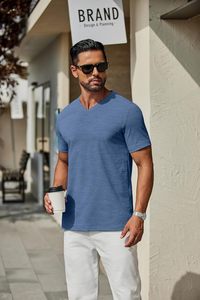 Camiseta de Cuello en V para Hombre, Algodón Premium, Manga Corta, Informal, Tejido Suave y Transpirable, Corte Ajustado, Moda de Verano, Camiseta Básica para Uso Diario - Product Image 4