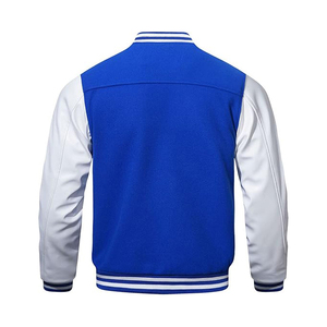 Veste universitaire bleue et blanche pour homme, coupe classique, col rabattu, fermeture boutonnée, style preppy, vêtement d'automne - Product Image 5
