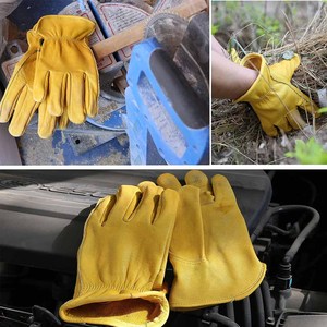 Gants de travail jaunes en cuir de chèvre grainé antidérapants, durables, avec doublure polaire, pour conducteurs, vente en gros, qualité supérieure - Product Image 6