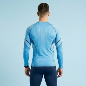 Men Custom Long Sleeve Front <b>Logo</b> Fitted O-Neck Compression Sporty Solid Jersey Polyester Quick Dry T-Shirt - Product Image 2
