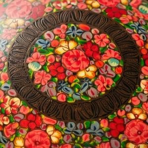 Premium Handcrafted Round Paper Mache Keepsake <b>Box</b> Crimson Floral Tapestry Traditional Kashmiri Indian Artisan <b>Gift</b> - Product Image 2
