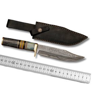Couteau Bowie droit en acier Damas fait main A&M ENTERPRISES, manche en bois, couteau de chasse, de survie et de camping industriel. - Product Image 4