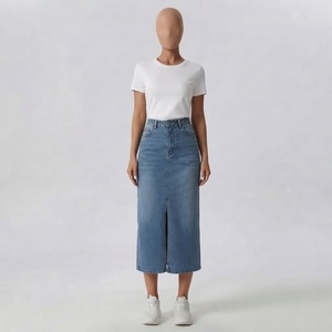 Jupe longue en jean à fente avant pour femme, style streetwear, vente en gros - Product Image 3