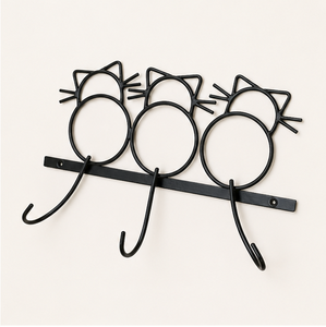 Modern Black Metal Cat Silhouette <b>Wall</b> Mounted <b>Key</b> Holder Triple Kitten <b>Key</b> Rack With 3 Heavy Duty <b>Hooks</b> For Entryway Hallway - Product Image 3
