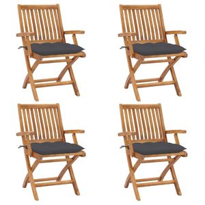 Set di 4 sedie da giardino in teak, pieghevoli, in legno, con cuscini, design rustico - Product Image 1