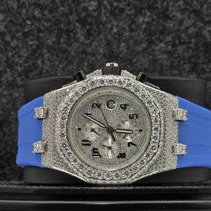 Montre-bracelet mécanique pour homme entièrement personnalisée, faite à la main, en acier inoxydable, avec cadran blanc semi-givré et diamants Moissanite VVS - Product Image 5