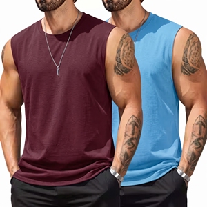 Débardeur Homme en Coton Tricoté 100% Uni, Col Rond, Respirant, Sans Manches, Sportif, Décontracté, Coupe Ample, Idéal Été – Vente en Gros - Product Image 5