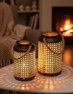 Natural <b>Rattan</b> Woven Tealight Candle Holders Pack 3 Rustic Vintage Seagrass Votive Holders for <b>Dining</b> <b>Table</b> Storage Baskets - Product Image 3
