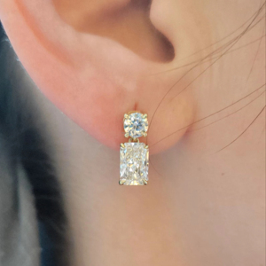 Pendientes de Diamantes Cultivados en Laboratorio, Corte Radiante y Redondo, en Oro Amarillo, Elegantes Pendientes Colgantes, Joyería Nupcial de Lujo, Regalo para Mujer - Product Image 1