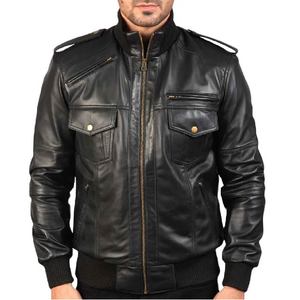 Chaqueta de Cuero Negra, Piel de Oveja Auténtica, Cierre de Cremallera, Cuello Alto, Puños de Punto Acanalado, Seis Bolsillos Exteriores, Dos Interiores, 2026 - Product Image 1