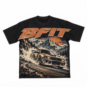 T-shirt vintage noir à manches courtes, col rond, imprimé sur le devant, coupe ajustée, motif graphique personnalisé, style streetwear - Product Image 1