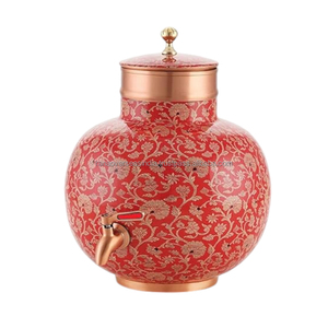 Qualité supérieure en gros imprimé émail motif floral cuivre réservoir d'eau ayurvédique avantages pour la santé pot en cuivre à bas prix - Product Image 5