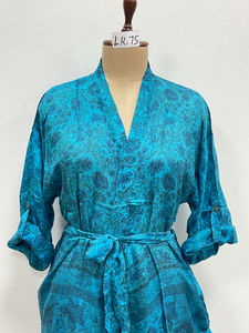 Kimono indien vintage en soie fait main, robe de mariée à col en V sur le devant, respirante, séchage rapide, pour l'été, l'automne et le printemps - Product Image 4