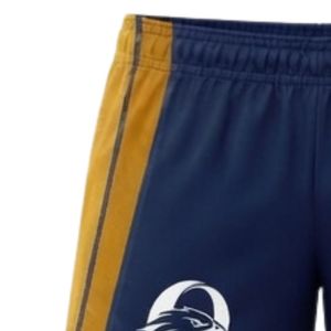 Shorts de netball unisexe bleu marine et or sublimés, en polyester, coupe athlétique, pour matchs d'équipe et entraînements, vêtements de performance sportive - Product Image 4