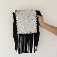 Bolso bandolera de cuero genuino con flecos de pelo de vaca estilo gitano, bolso de hombro bohemio para mujer, estilo western, personalizado OEM, bolso rústico de vaquera.