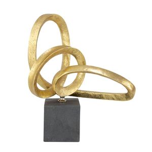 Sculpture géométrique minimaliste en aluminium plaqué or, faite à la main, pour décoration de salon ou présentation sur table. - Product Image 3