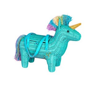 Cute Teal Unicorn Rattan Storage Basket Unique Mythical Animal Shaped Woven Gift Basket Decorative Wicker Box with Strap - Product Image 4