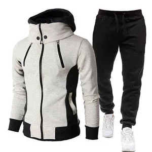 Chándal para hombre con chaqueta con cremallera diseñado con tela de algodón mezclado de alta calidad que ofrece comodidad y estilo para entrenamientos en el gimnasio y correr. - Product Image 2