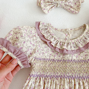 Trajes de Verano con Volantes y Cuello de Flores para Bebés, Mono de Manga Corta con Estampado de Burbujas para Niñas, Estilo Hermana - Product Image 6