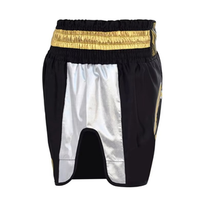 Pantalones Cortos de Muay Thai Negros con Rayas Doradas, Pantalones Profesionales de Kickboxing con Cintura Ancha, Equipo Personalizado - Product Image 3